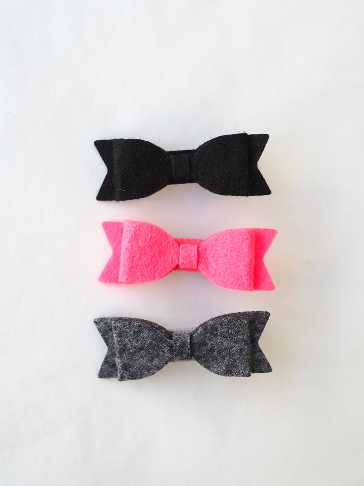 3pk Teeny Pip Clips : Black - Pink - Charcoal